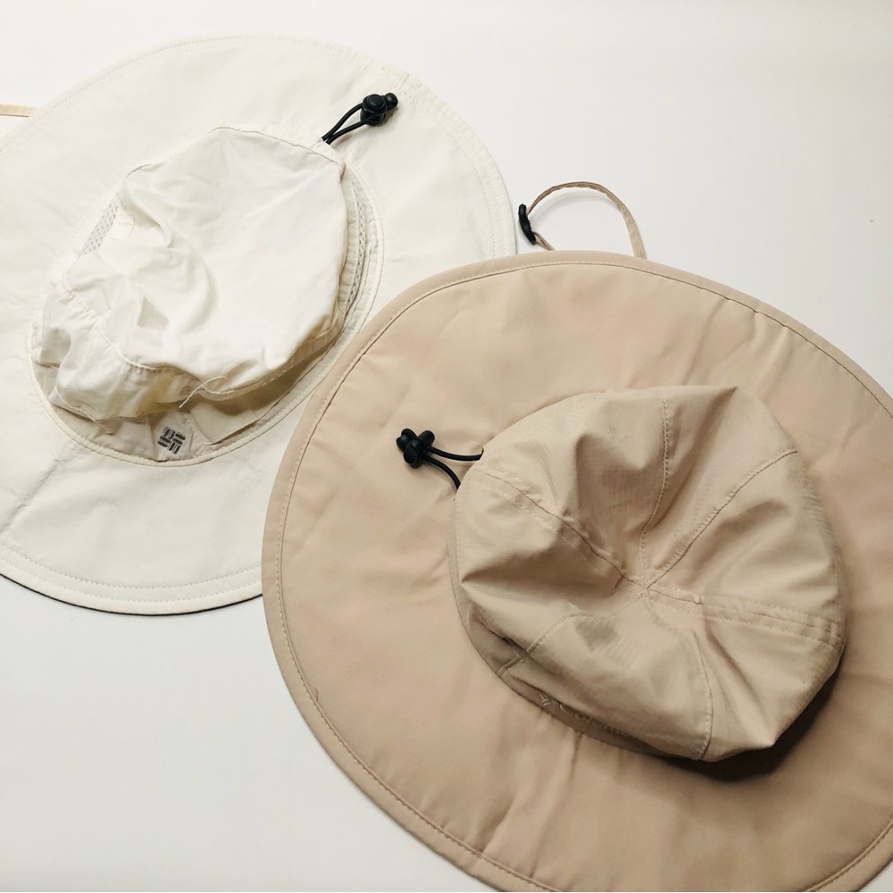 Bundle (2) Columbia Hiking Hat / Hats Beige White Adjustable OS Neck Tie Boonie